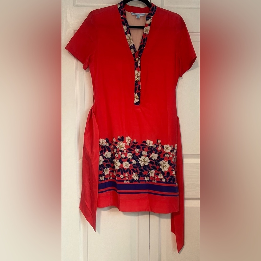 Draper James Floral Tie Waist Short Sleeved Silk/Cotton Blend Dress